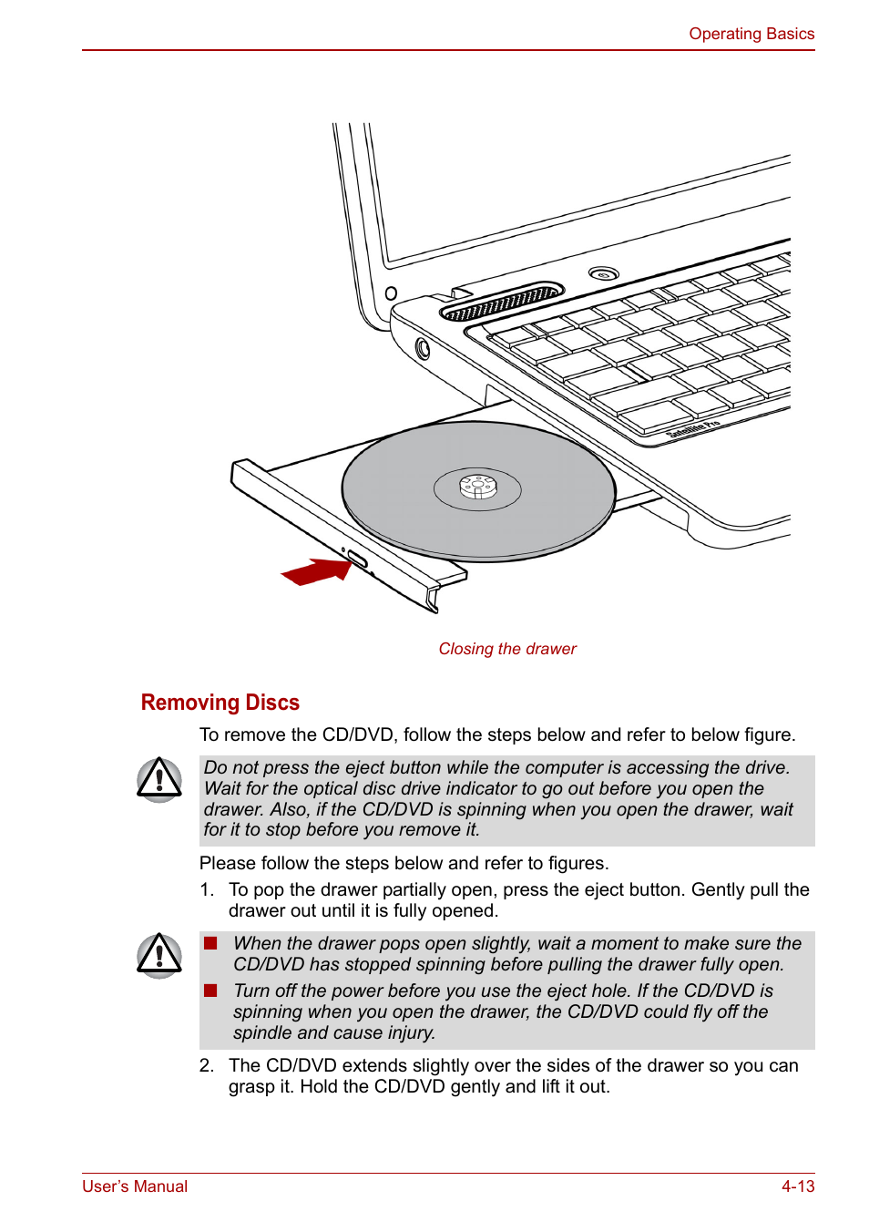 Removing discs | Toshiba Satellite C640 User Manual | Page 80 / 169