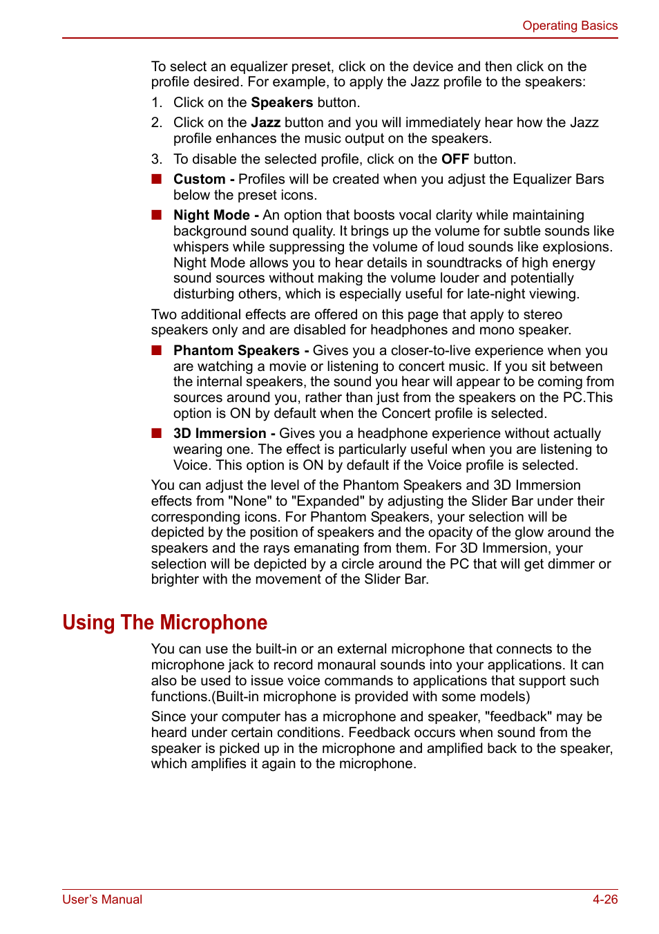 Using the microphone, Using the microphone -26 | Toshiba Satellite C640 User Manual | Page 93 / 169