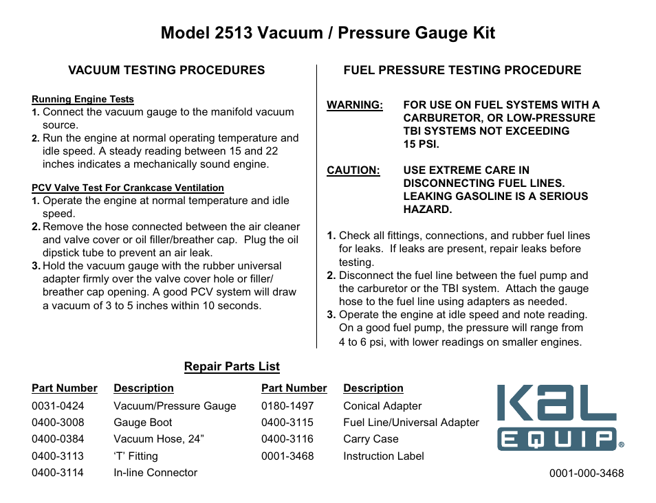 Actron 2513 User Manual | 1 page
