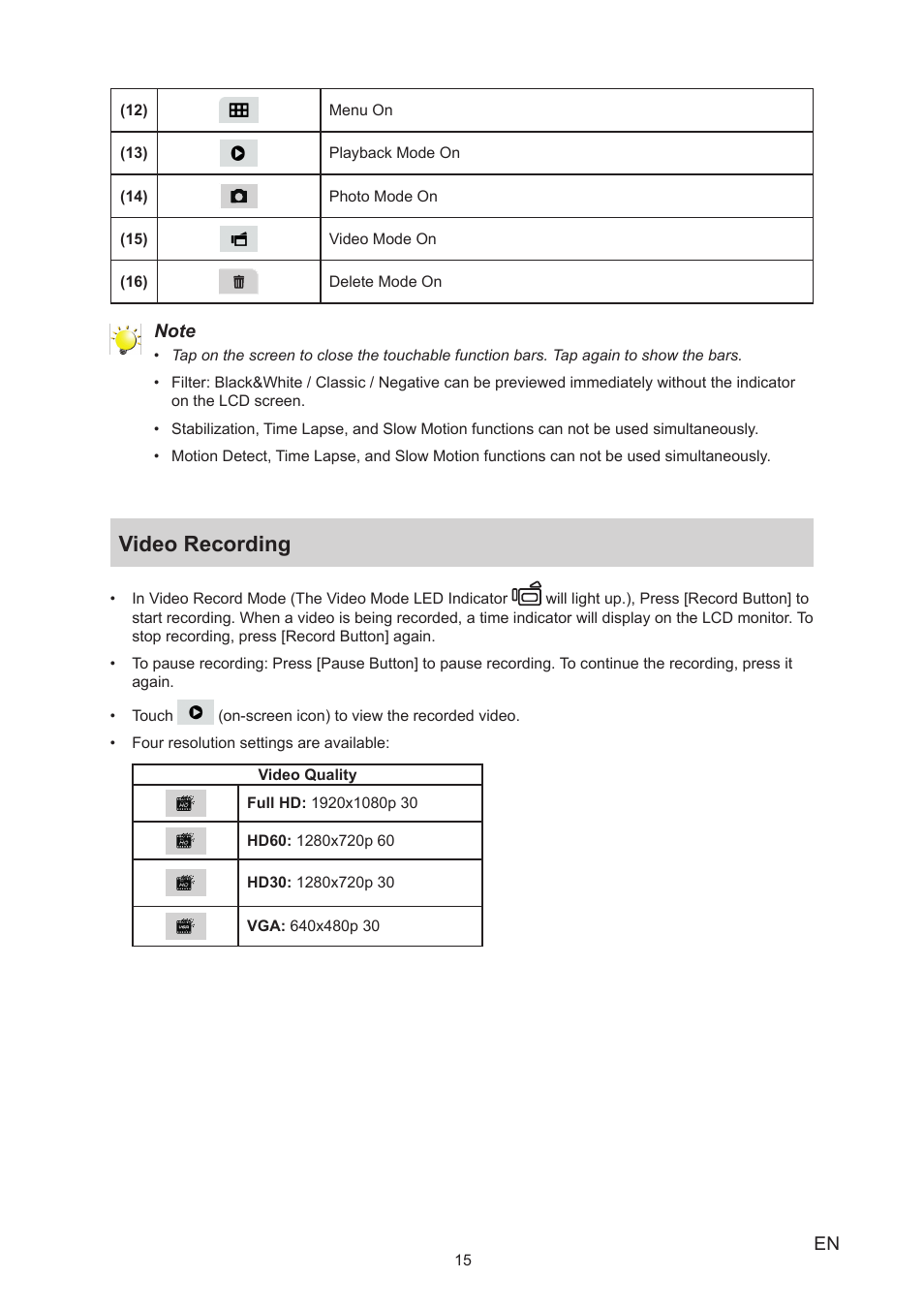 Video recording | Toshiba Camileo S30 User Manual | Page 15 / 47