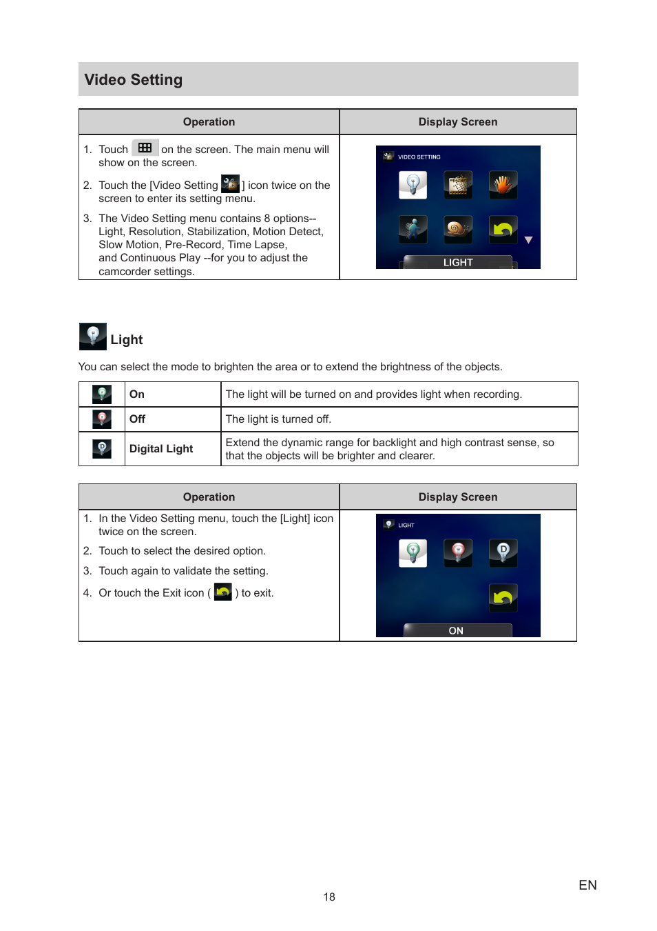 Video setting | Toshiba Camileo S30 User Manual | Page 18 / 47
