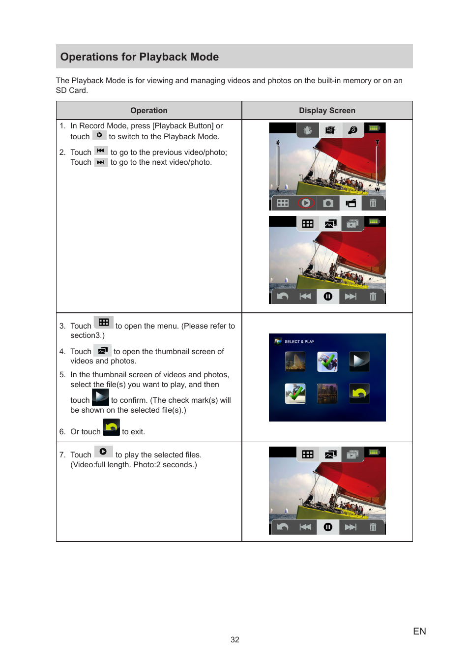 Operations for playback mode | Toshiba Camileo S30 User Manual | Page 32 / 47