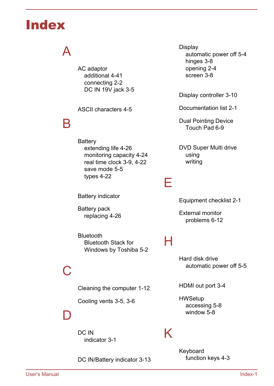 Index, Index a | Toshiba Satellite Pro C40-A User Manual | Page 131 / 133