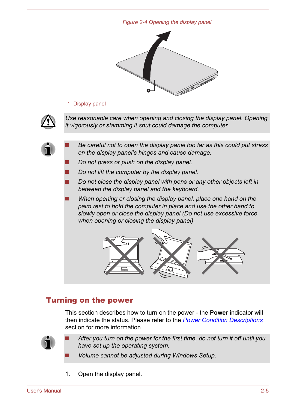 Turning on the power | Toshiba Satellite Pro C40-A User Manual | Page 22 / 133