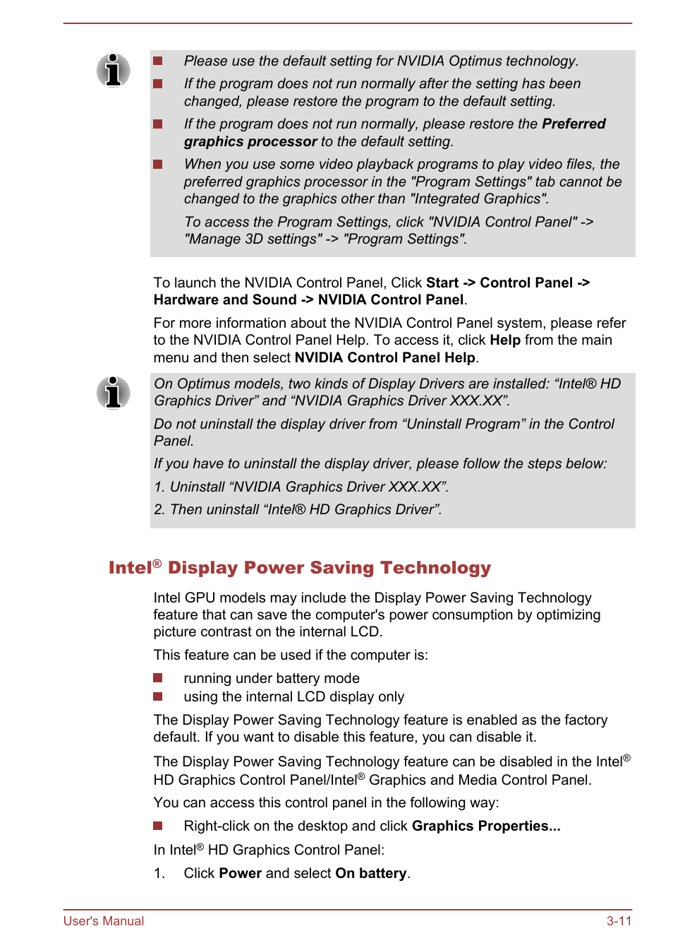 Intel® display power saving technology, Intel, Display power saving technology | Toshiba Satellite Pro C40-A User Manual | Page 38 / 133