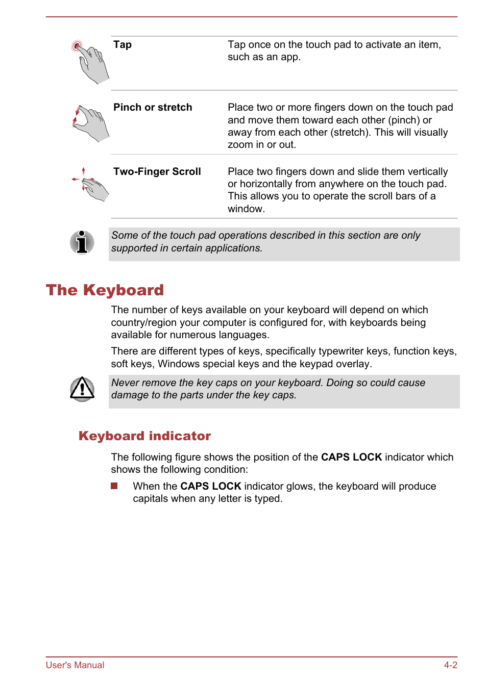 The keyboard, Keyboard indicator, The keyboard -2 | Toshiba Satellite Pro C40-A User Manual | Page 43 / 133
