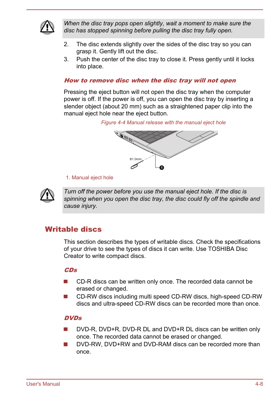 Writable discs | Toshiba Satellite Pro C40-A User Manual | Page 49 / 133