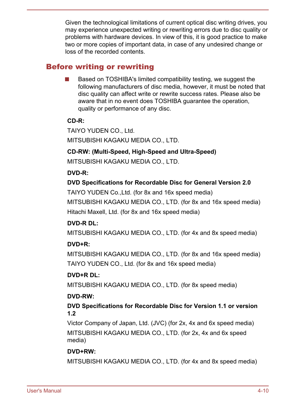 Before writing or rewriting | Toshiba Satellite Pro C40-A User Manual | Page 51 / 133