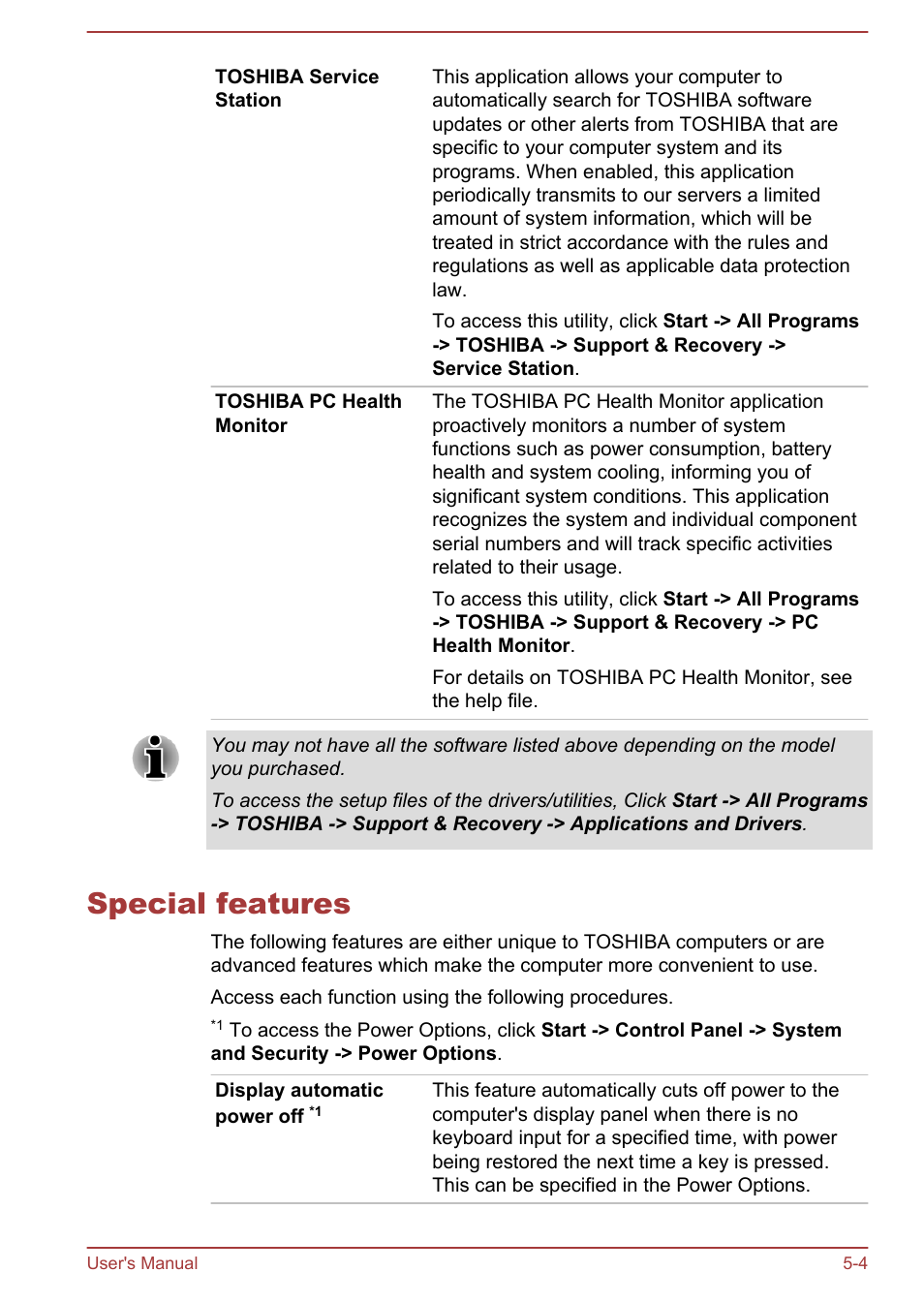 Special features, Special features -4 | Toshiba Satellite Pro C40-A User Manual | Page 87 / 133