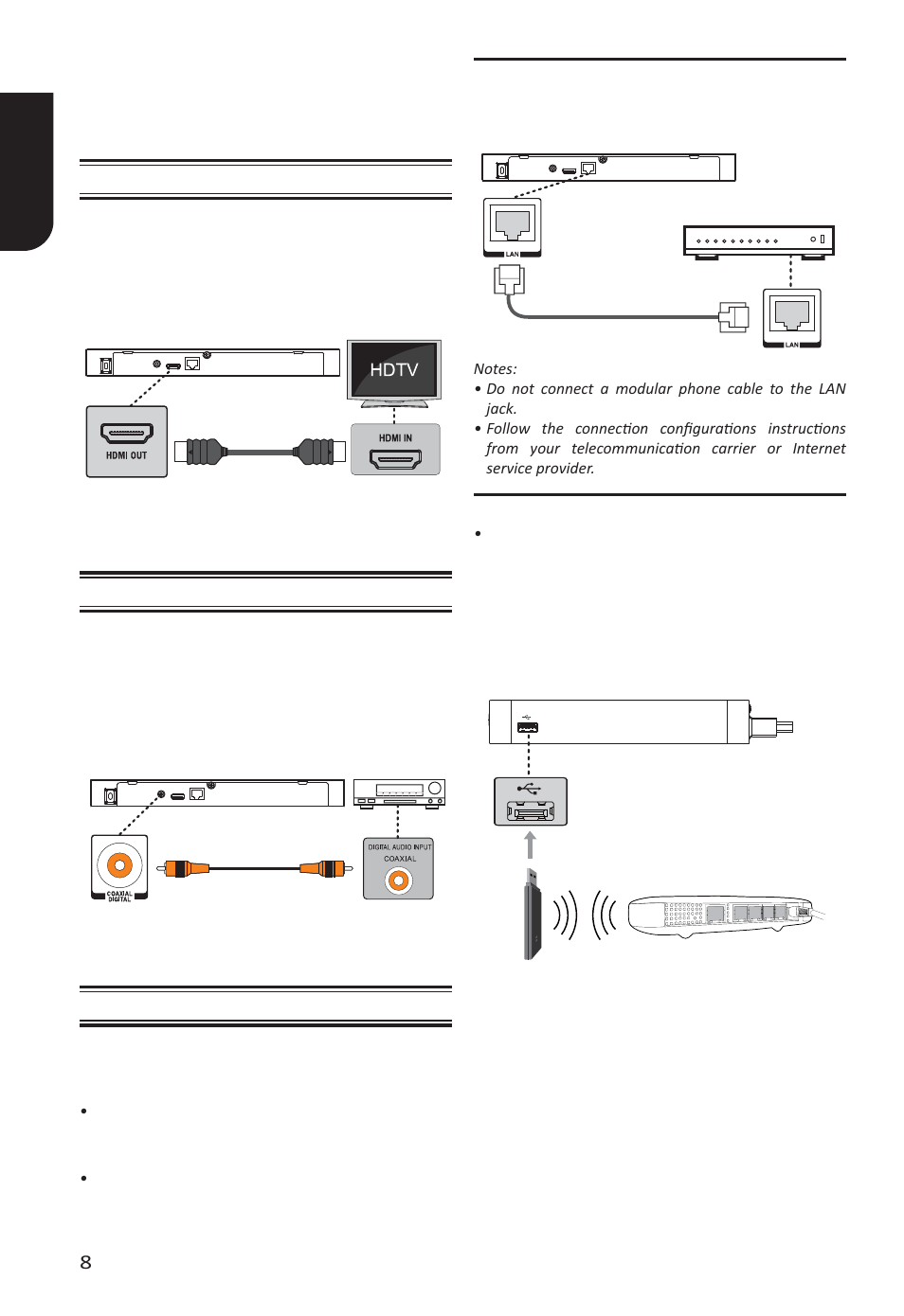 3 connections, English 8 | Toshiba BDX2400 User Manual | Page 8 / 51