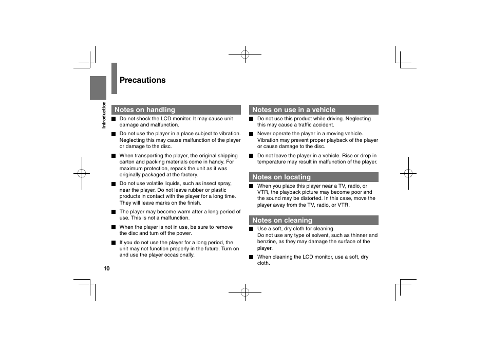 Precautions | Toshiba SDP74D User Manual | Page 10 / 76