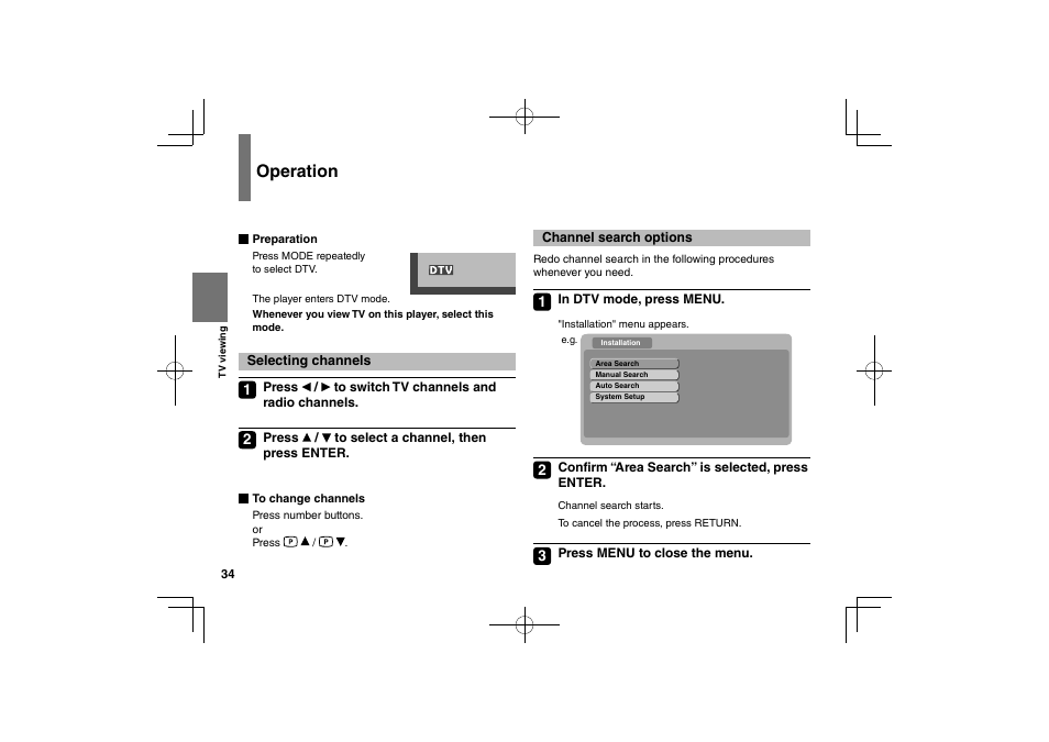 Operation | Toshiba SDP74D User Manual | Page 34 / 76
