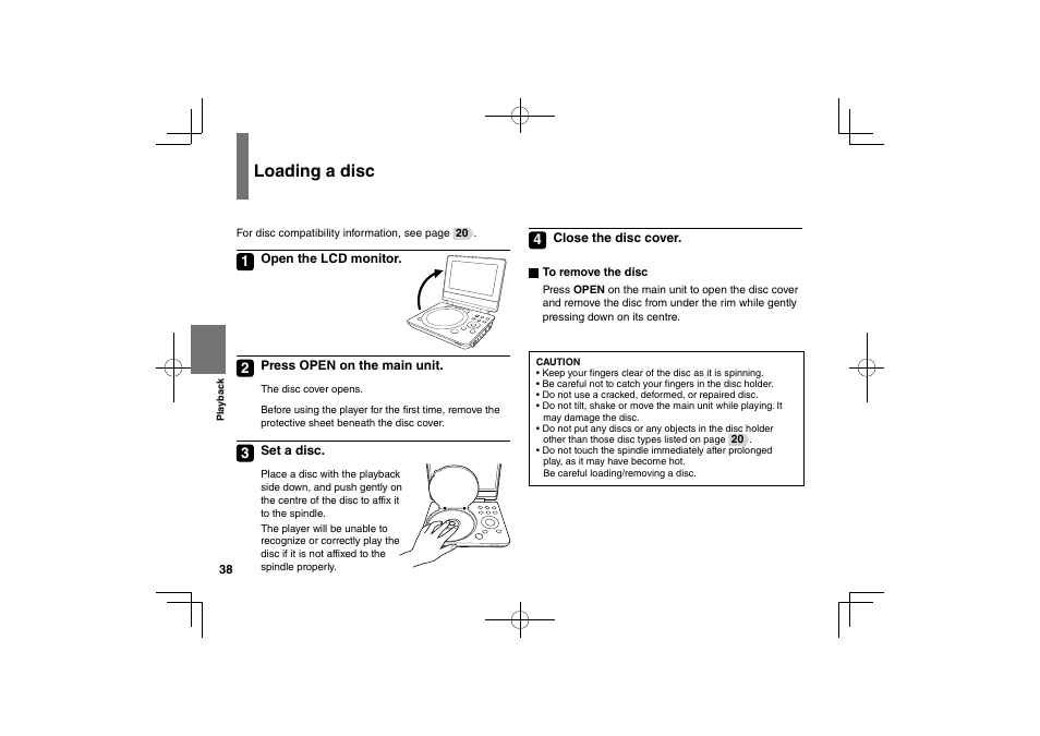 Loading a disc | Toshiba SDP74D User Manual | Page 38 / 76