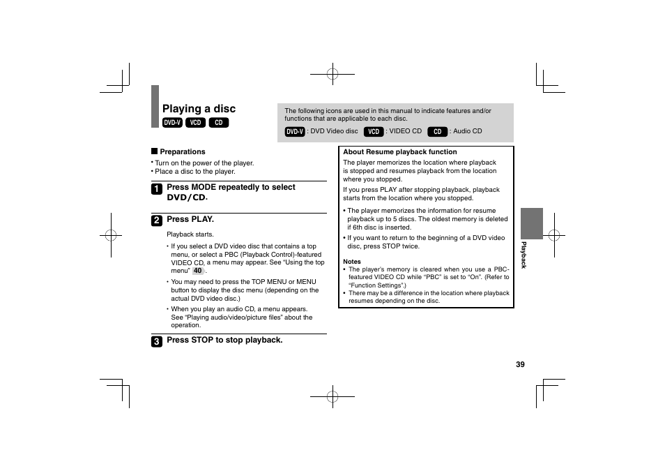 Playing a disc | Toshiba SDP74D User Manual | Page 39 / 76