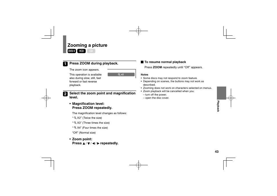 Zooming a picture | Toshiba SDP74D User Manual | Page 43 / 76