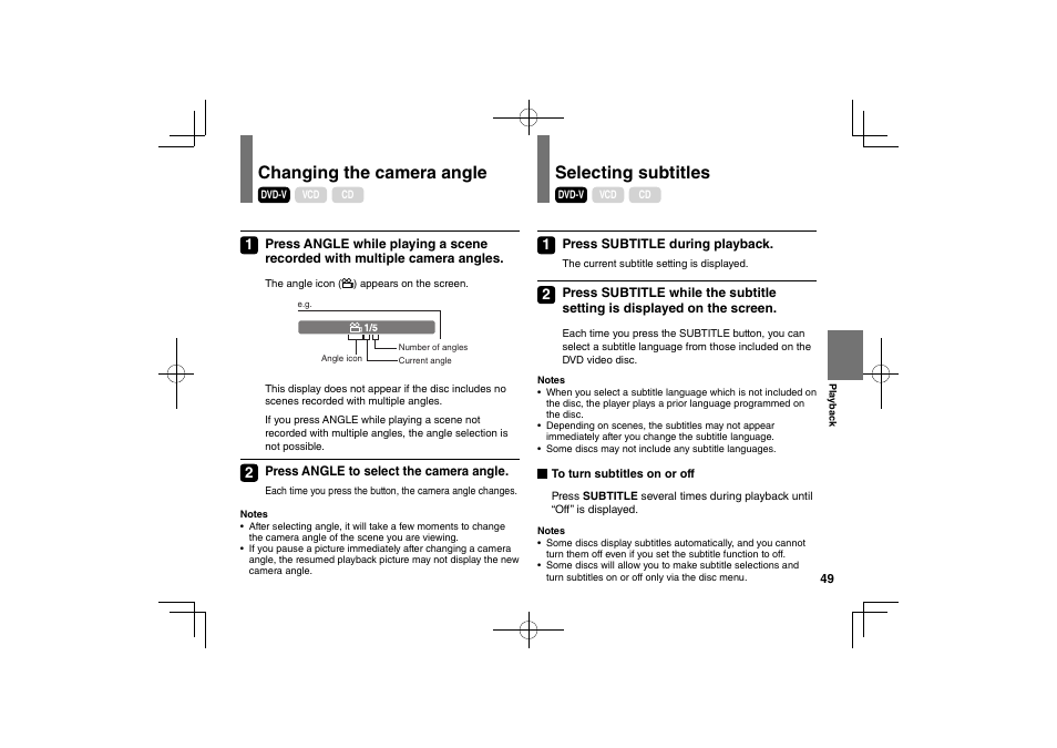 Changing the camera angle selecting subtitles | Toshiba SDP74D User Manual | Page 49 / 76