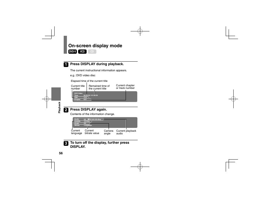 On-screen display mode | Toshiba SDP74D User Manual | Page 56 / 76