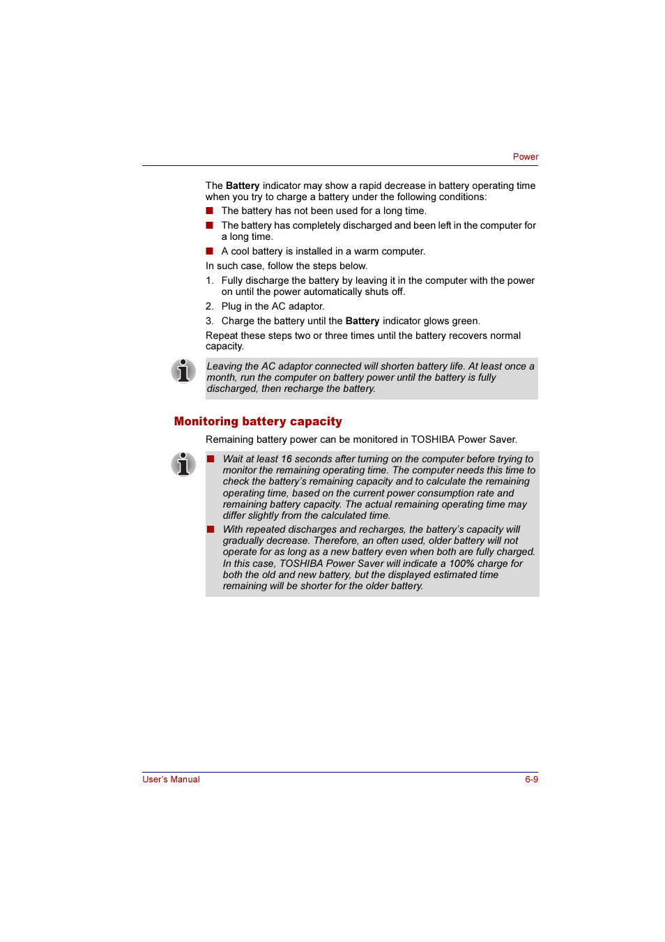 Monitoring battery capacity, Monitoring battery capacity -9 | Toshiba Qosmio G10 User Manual | Page 123 / 235