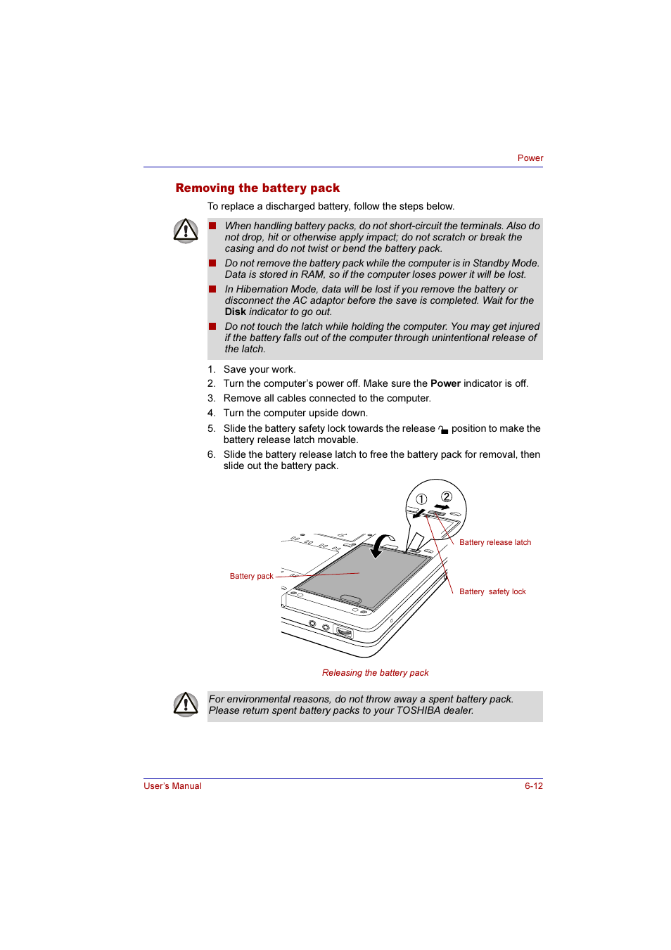 Removing the battery pack, Removing the battery pack -12 | Toshiba Qosmio G10 User Manual | Page 126 / 235