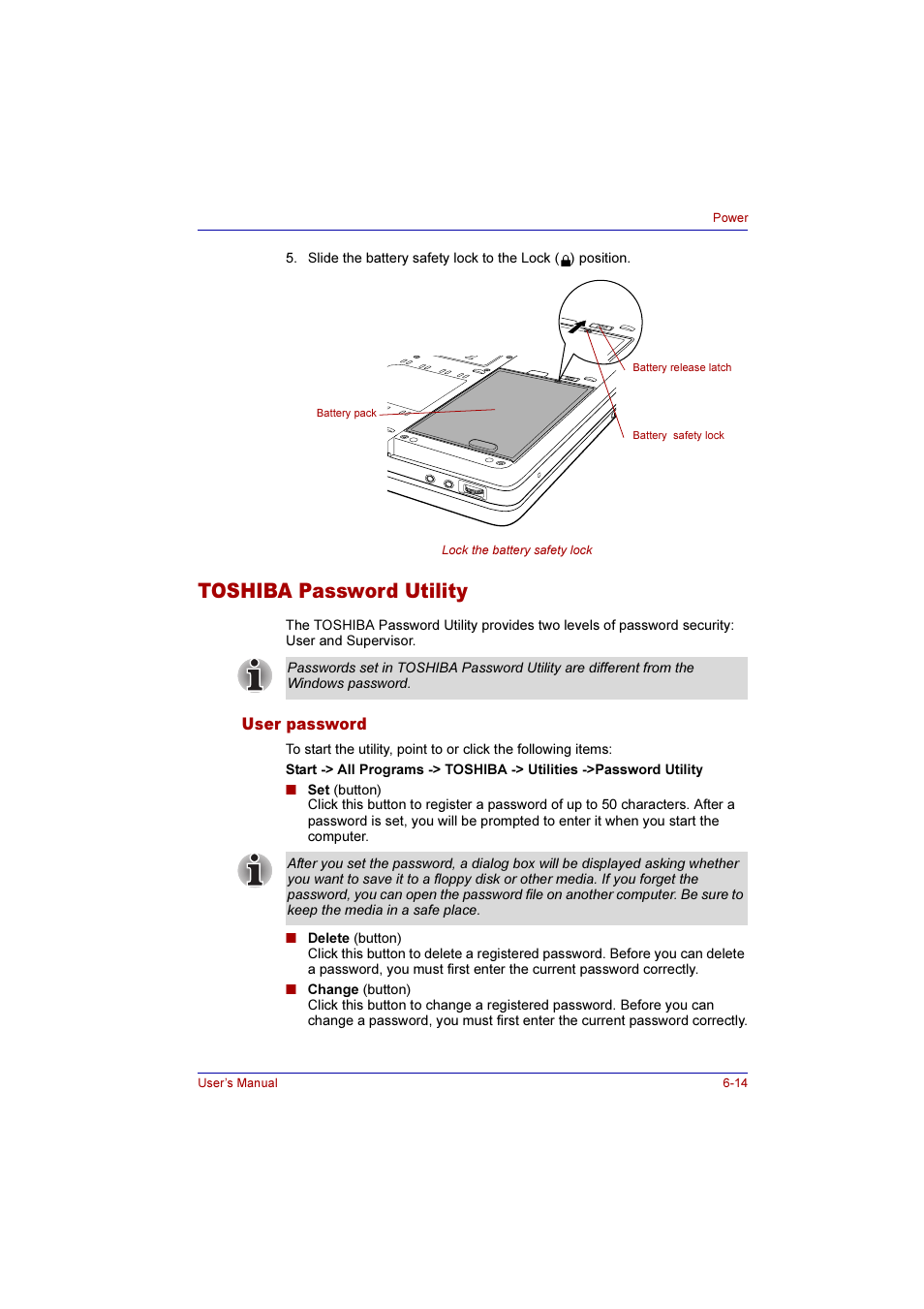 Toshiba password utility, User password, Toshiba password utility -14 | User password -14 | Toshiba Qosmio G10 User Manual | Page 128 / 235