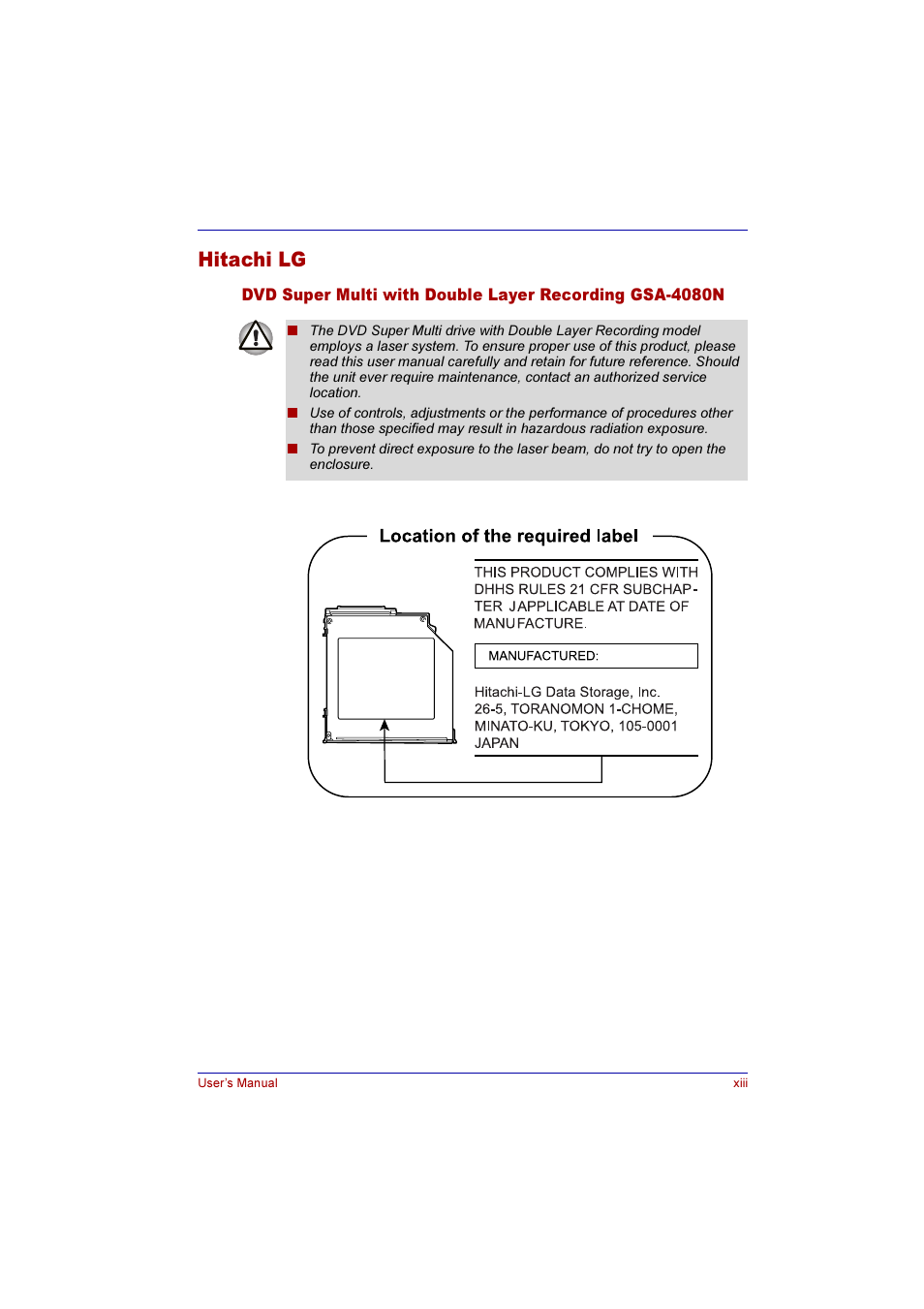 Hitachi lg | Toshiba Qosmio G10 User Manual | Page 13 / 235