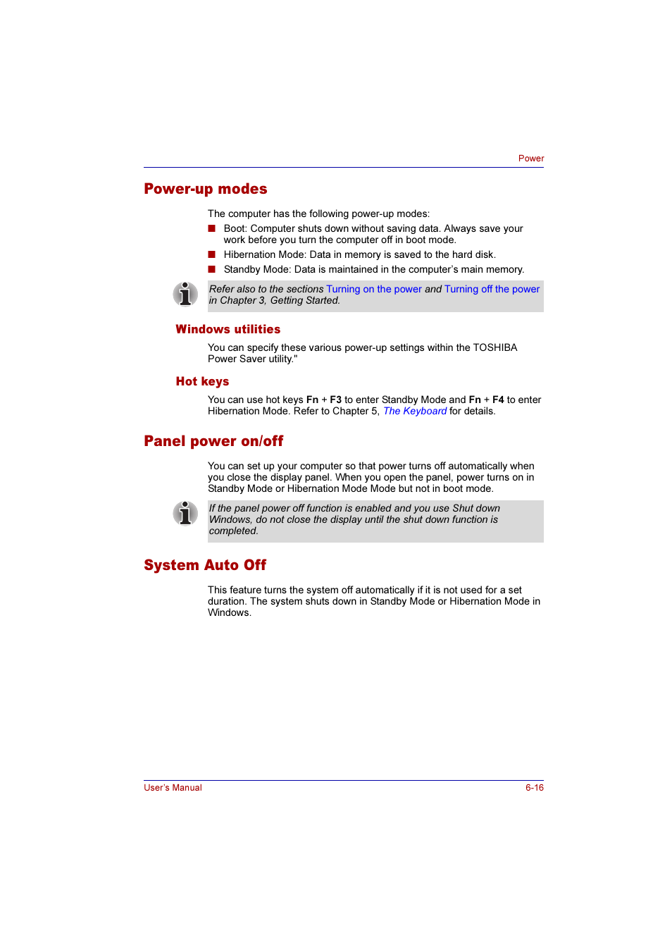 Power-up modes, Windows utilities, Hot keys | Panel power on/off, System auto off, Power-up modes -16, Windows utilities -16 hot keys -16, Panel power on/off -16 system auto off -16 | Toshiba Qosmio G10 User Manual | Page 130 / 235