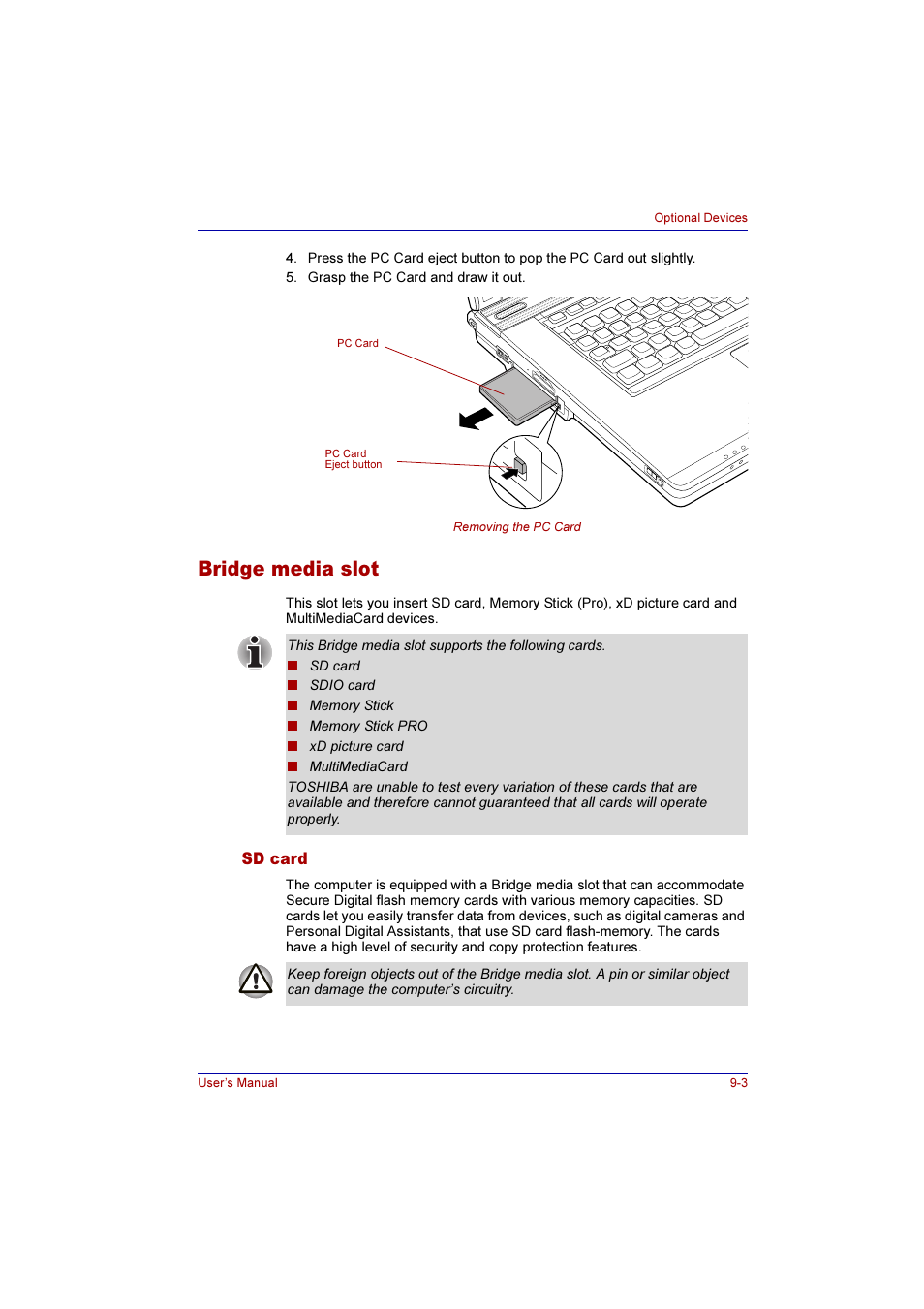 Bridge media slot, Sd card, Bridge media slot -3 | Sd card -3 | Toshiba Qosmio G10 User Manual | Page 162 / 235