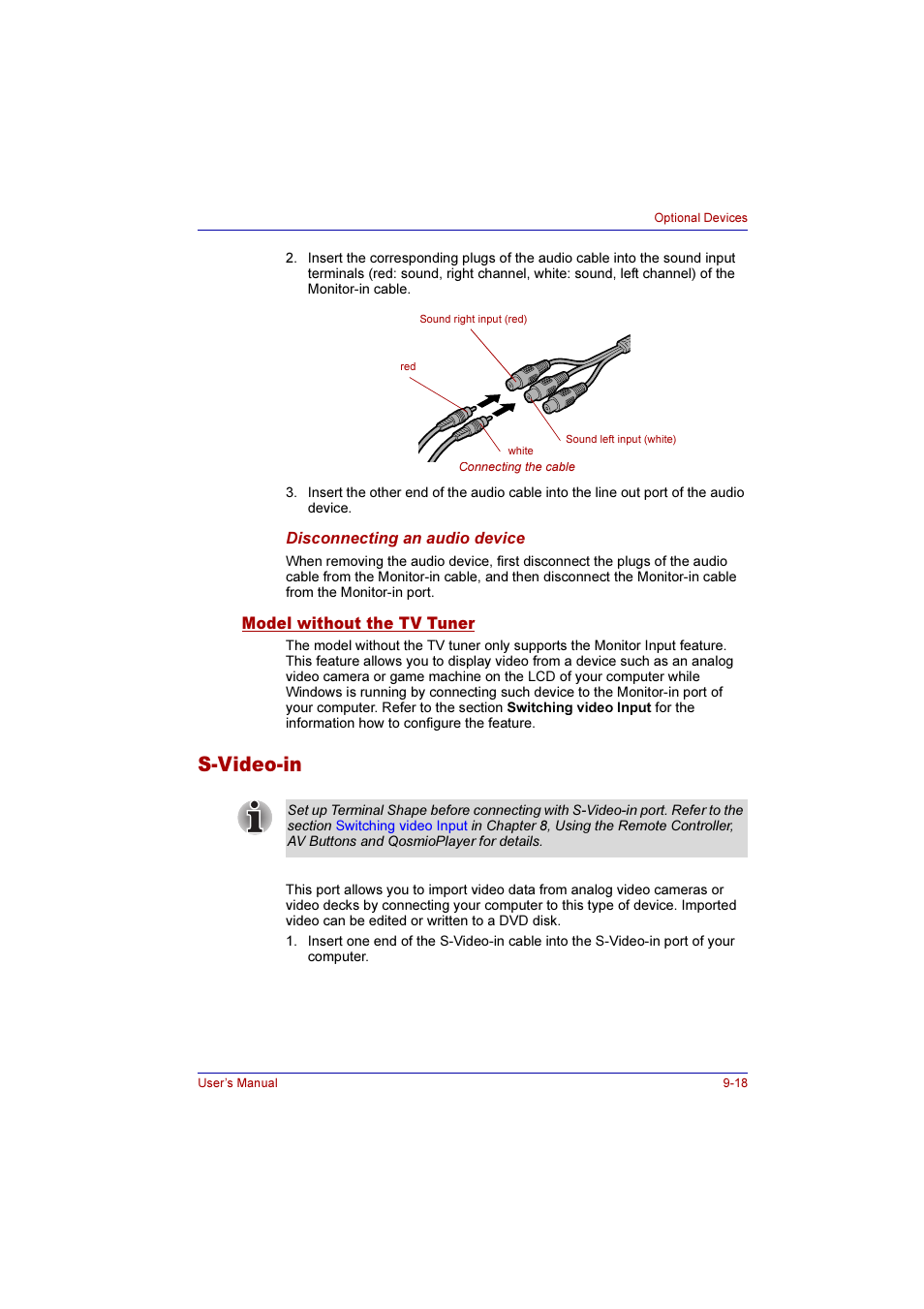 Model without the tv tuner, S-video-in, Model without the tv tuner -18 | S-video-in -18, Video-in | Toshiba Qosmio G10 User Manual | Page 177 / 235