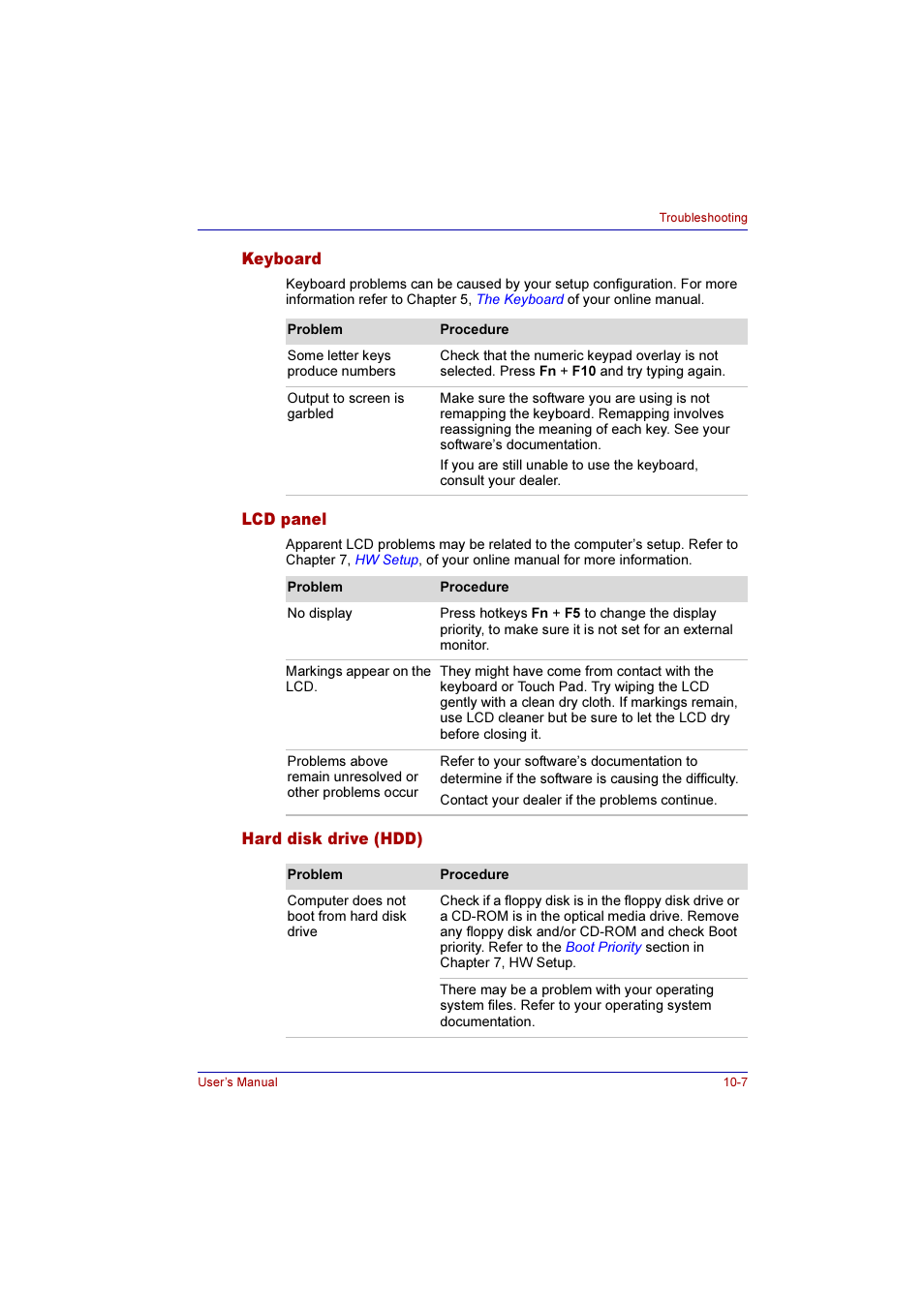 Keyboard, Lcd panel, Hard disk drive (hdd) | Keyboard -7 lcd panel -7 hard disk drive (hdd) -7 | Toshiba Qosmio G10 User Manual | Page 187 / 235