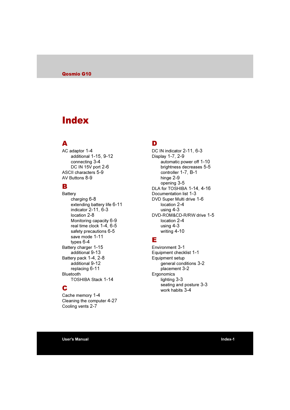 Index | Toshiba Qosmio G10 User Manual | Page 232 / 235