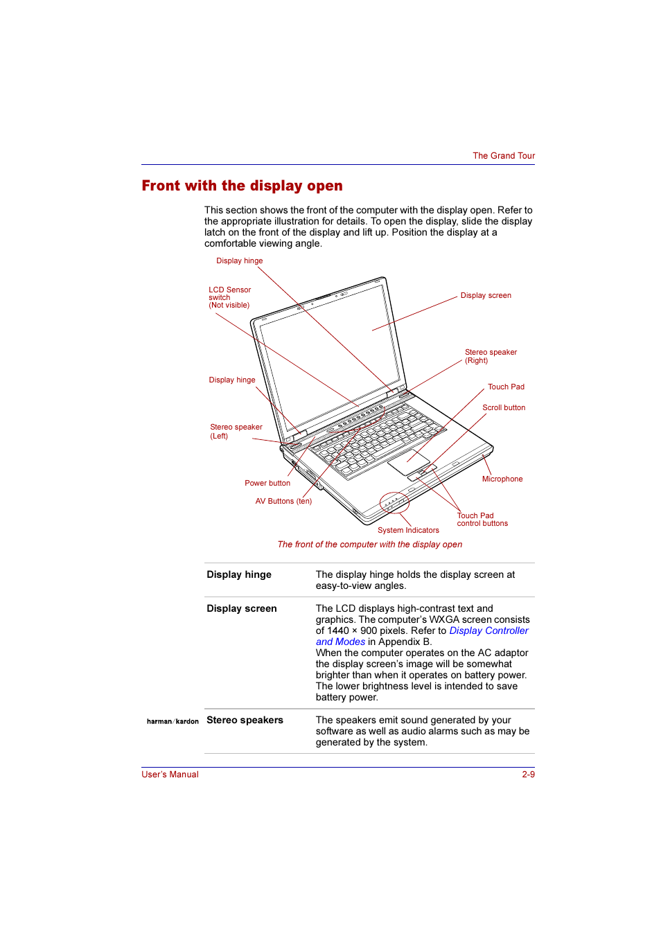 Front with the display open, Front with the display open -9 | Toshiba Qosmio G10 User Manual | Page 57 / 235