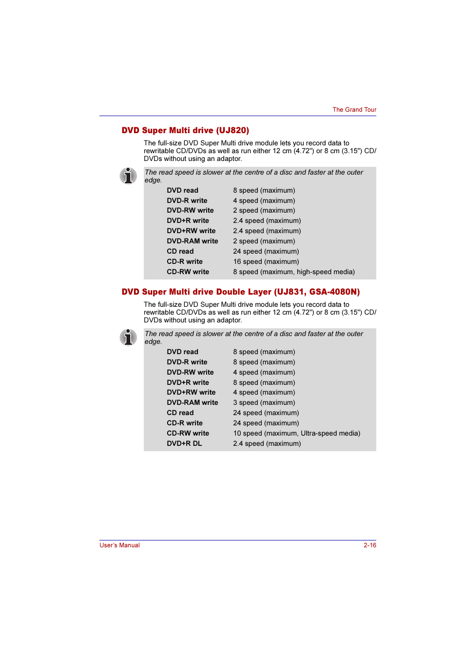 Dvd super multi drive (uj820) | Toshiba Qosmio G10 User Manual | Page 64 / 235