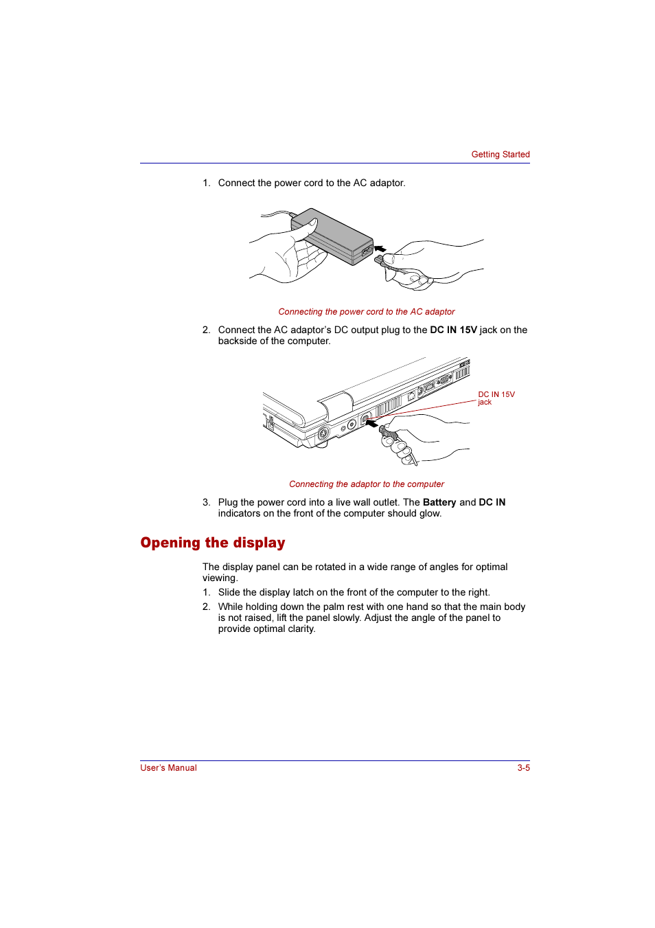 Opening the display, Opening the display -5 | Toshiba Qosmio G10 User Manual | Page 70 / 235