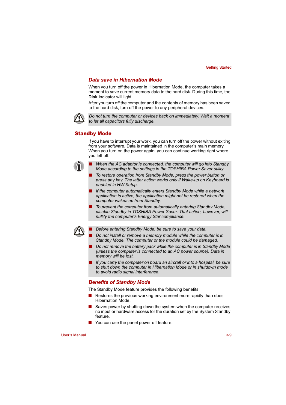 Standby mode, Standby mode -9 | Toshiba Qosmio G10 User Manual | Page 74 / 235