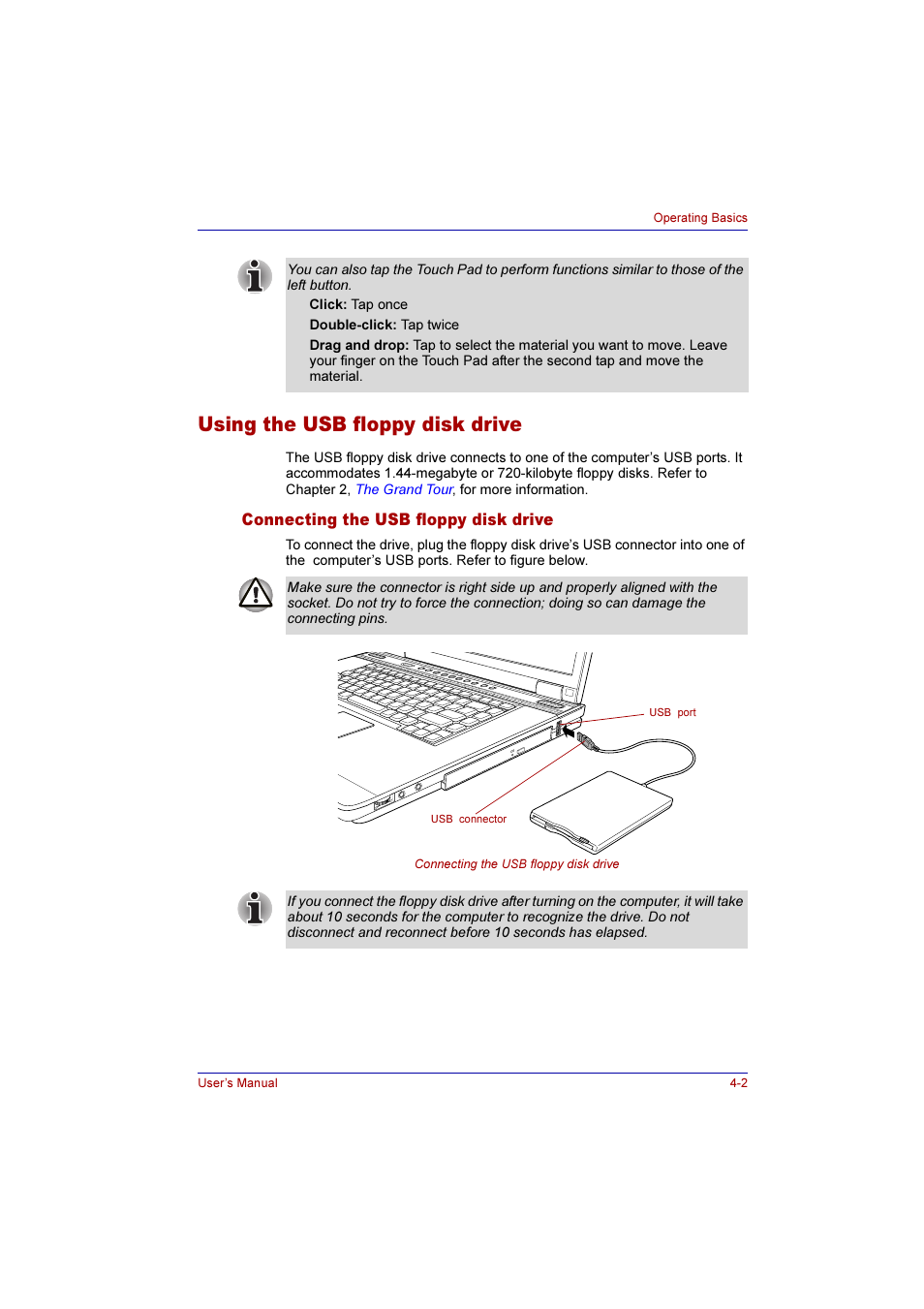 Using the usb floppy disk drive, Connecting the usb floppy disk drive, Using the usb floppy disk drive -2 | Connecting the usb floppy disk drive -2 | Toshiba Qosmio G10 User Manual | Page 79 / 235