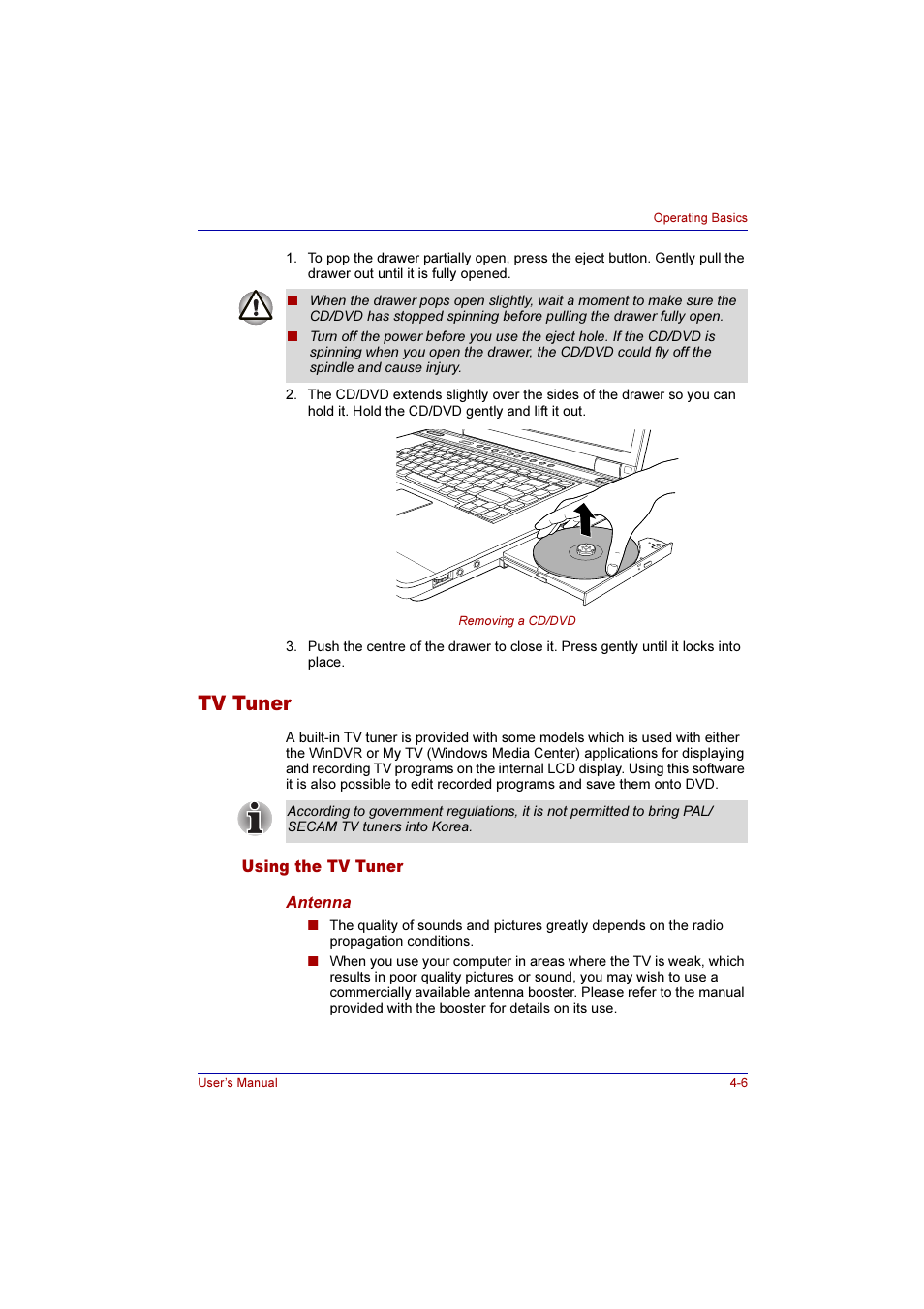 Tv tuner, Using the tv tuner, Tv tuner -6 | Using the tv tuner -6 | Toshiba Qosmio G10 User Manual | Page 83 / 235