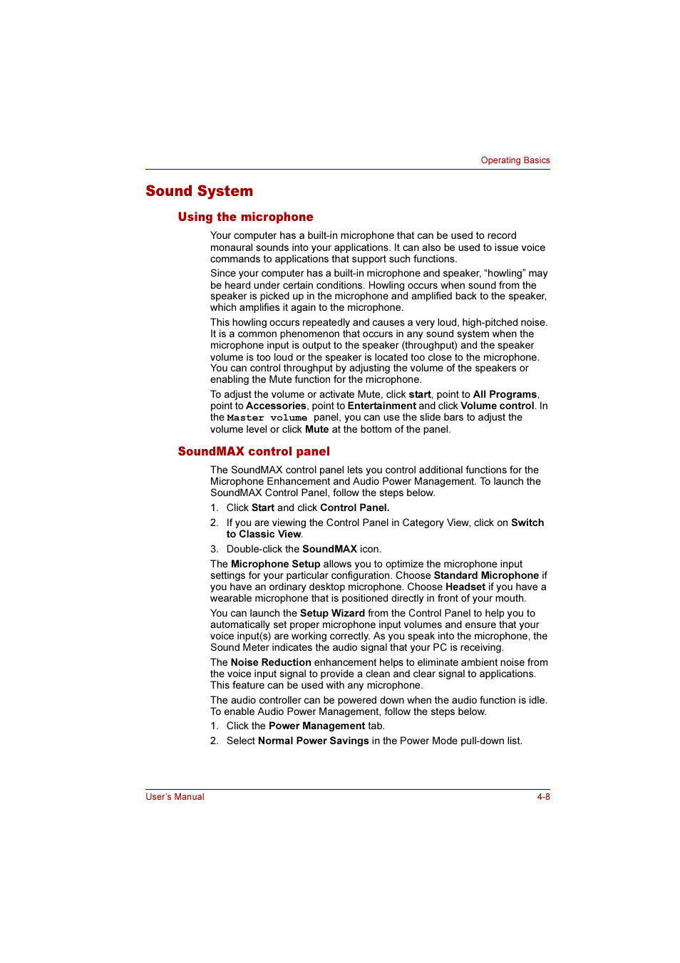 Sound system, Using the microphone, Soundmax control panel | Sound system -8, Using the microphone -8 soundmax control panel -8 | Toshiba Qosmio G10 User Manual | Page 85 / 235