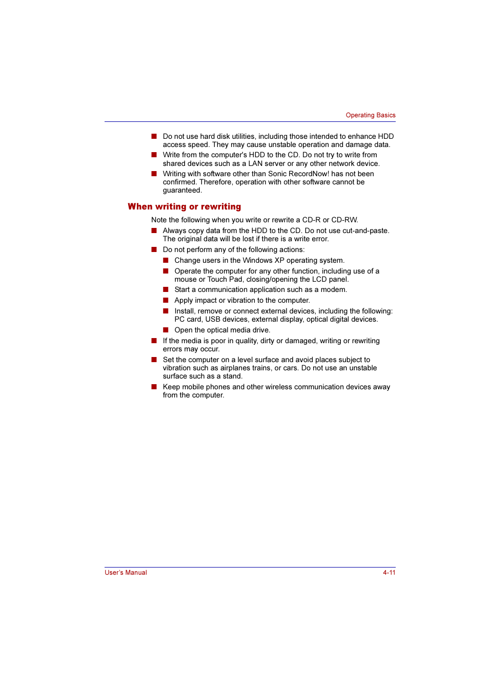 When writing or rewriting, When writing or rewriting -11 | Toshiba Qosmio G10 User Manual | Page 88 / 235