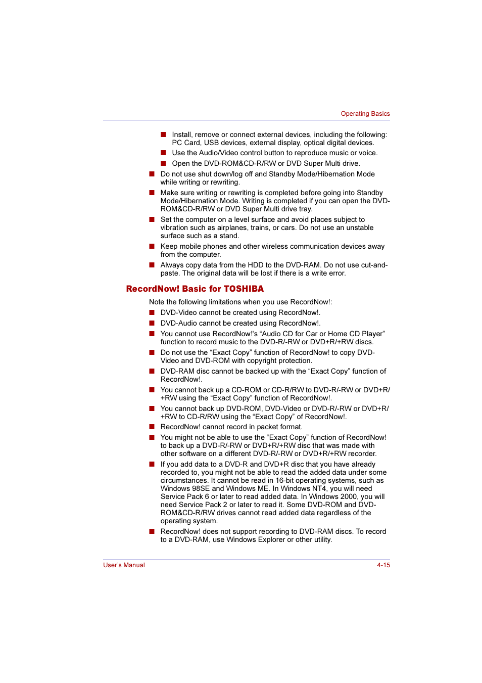 Recordnow! basic for toshiba, Recordnow! basic for toshiba -15 | Toshiba Qosmio G10 User Manual | Page 92 / 235