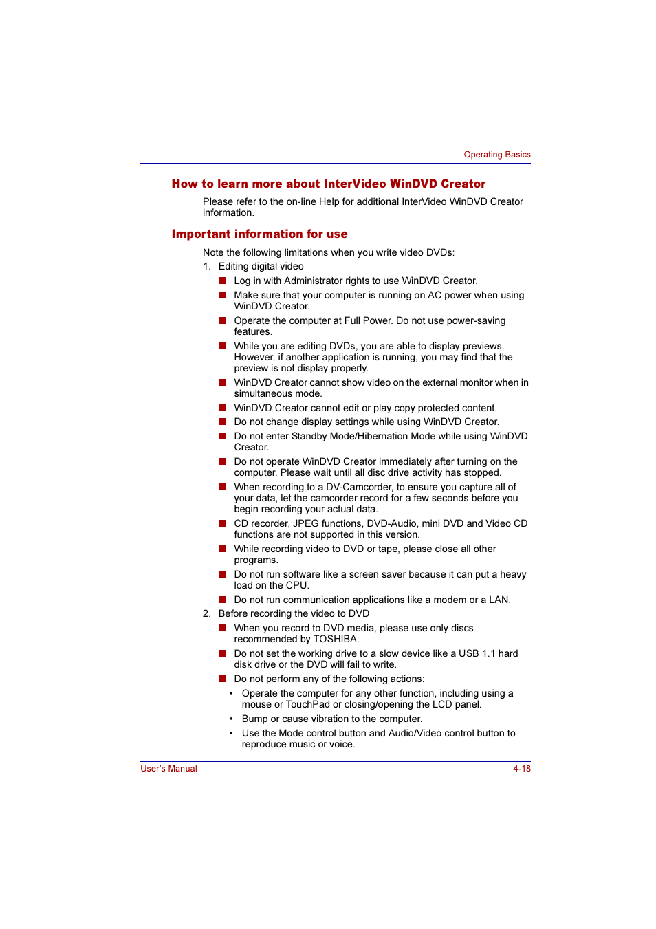 How to learn more about intervideo windvd creator, Important information for use | Toshiba Qosmio G10 User Manual | Page 95 / 235