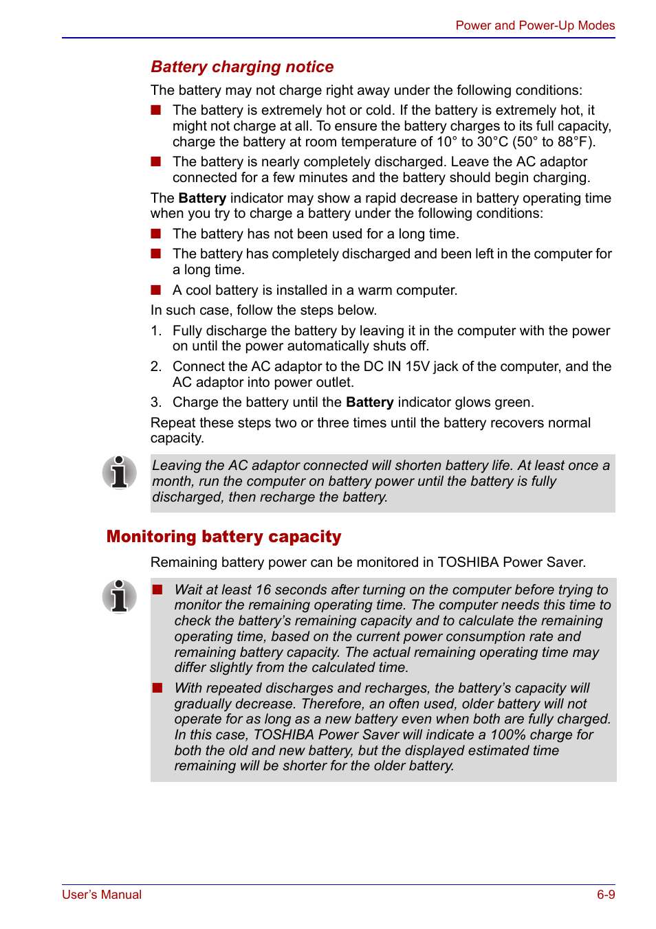 Monitoring battery capacity | Toshiba Portege S100 User Manual | Page 113 / 216