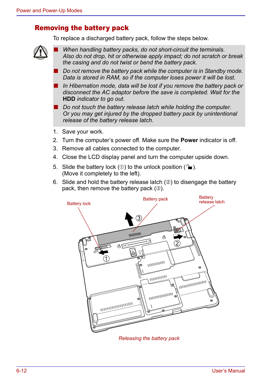 Removing the battery pack | Toshiba Portege S100 User Manual | Page 116 / 216