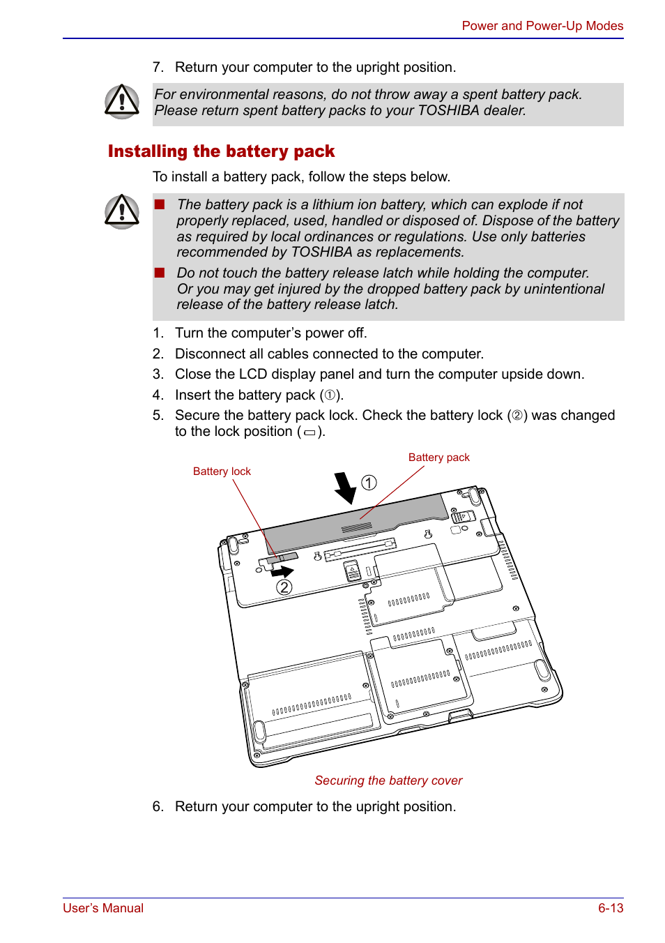 Installing the battery pack | Toshiba Portege S100 User Manual | Page 117 / 216