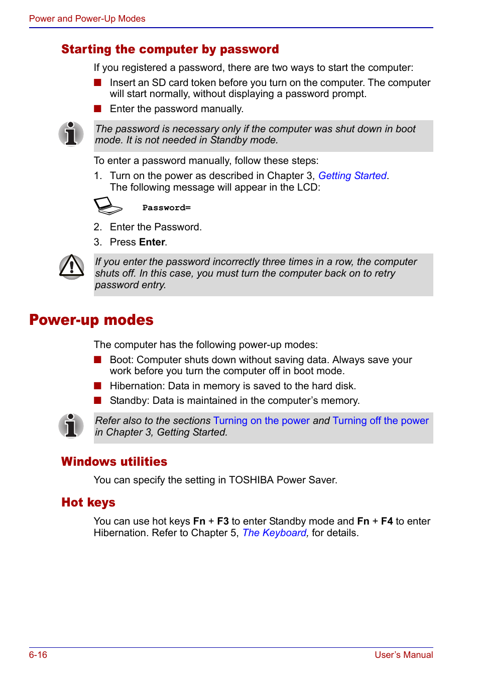 Power-up modes, Power-up modes -16 | Toshiba Portege S100 User Manual | Page 120 / 216