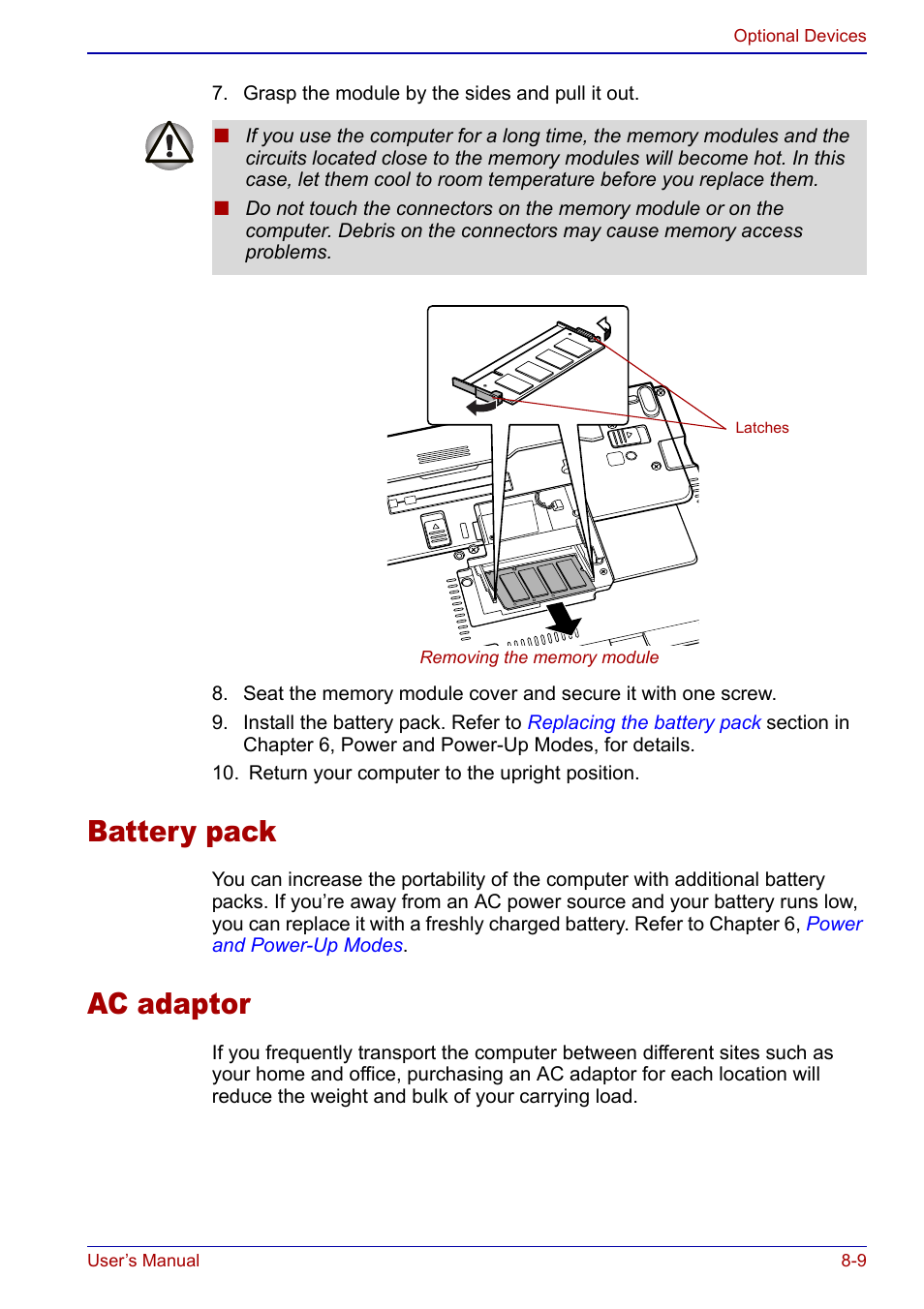 Battery pack, Ac adaptor, Battery pack -9 ac adaptor -9 | Toshiba Portege S100 User Manual | Page 141 / 216