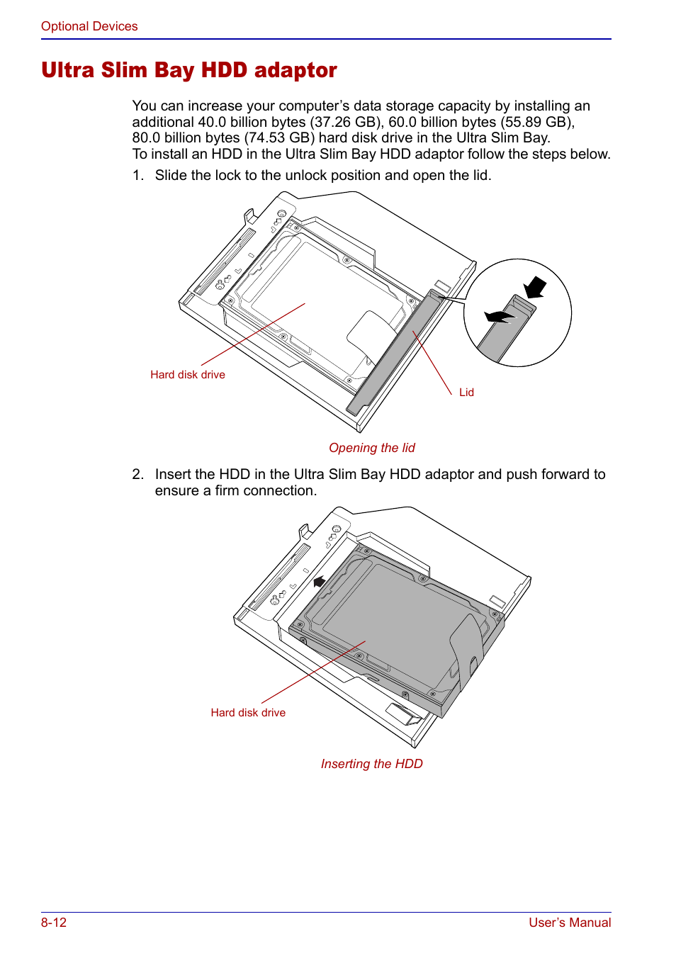 Ultra slim bay hdd adaptor, Ultra slim bay hdd adaptor -12 | Toshiba Portege S100 User Manual | Page 144 / 216