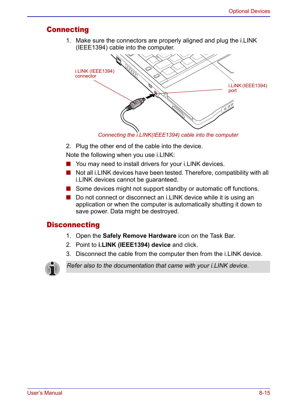 Connecting, Disconnecting | Toshiba Portege S100 User Manual | Page 147 / 216