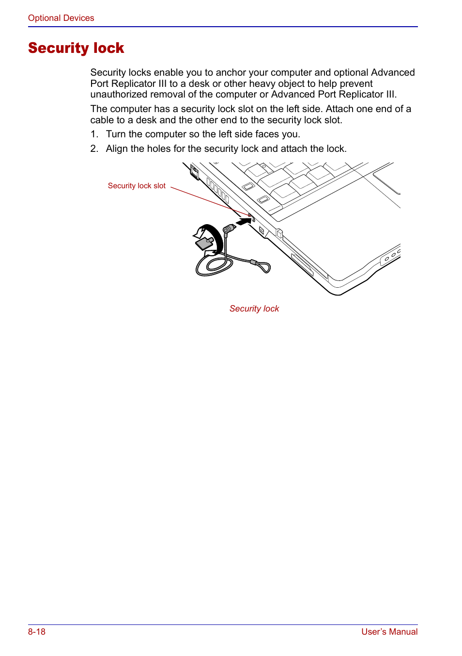 Security lock, Security lock -18 | Toshiba Portege S100 User Manual | Page 150 / 216