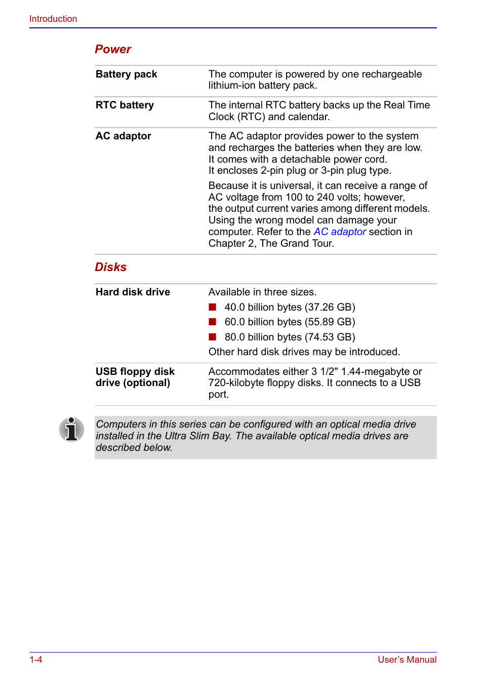 Toshiba Portege S100 User Manual | Page 20 / 216