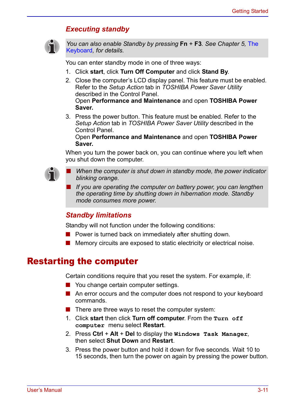 Restarting the computer, Restarting the computer -11 | Toshiba Portege S100 User Manual | Page 61 / 216